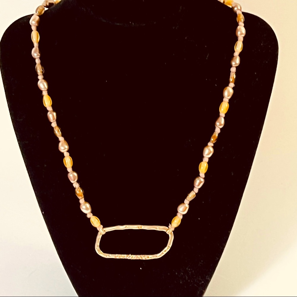 Sigrid Olsen Signed Designer Goldtone Necklace Baroque Pearls Glass Cream Golds
